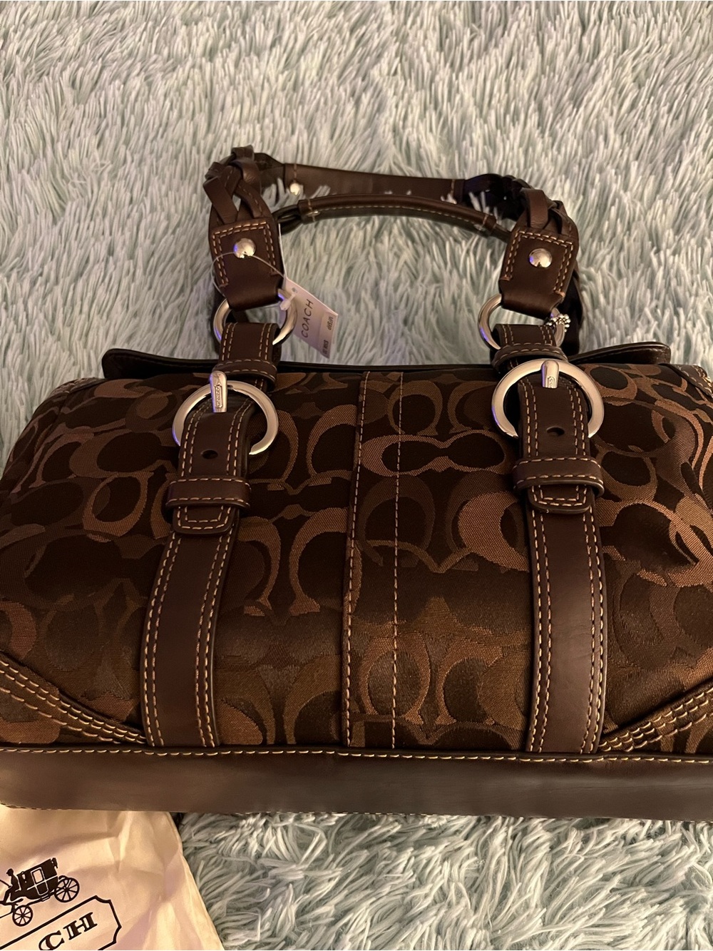 Coach Brown Signature Canvas Satchel Bag with Leather Trim STUNNING NWT - Picture 5 of 16